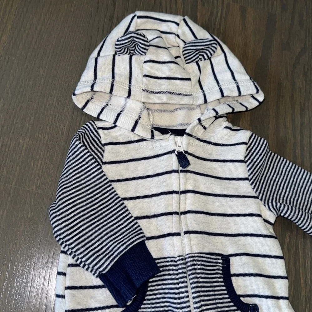 Carter's Striped Fleece Bear Hooded Jumpsuit | 3M